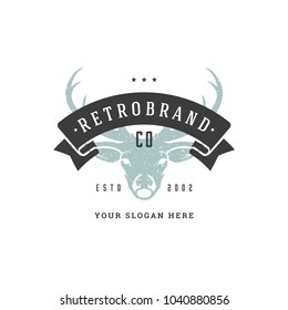 Deer hand drawn logo isolated on white background vector illustration for labels, badges, t-shirt and other design.