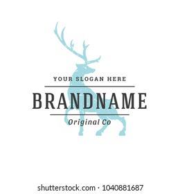 Deer hand drawn logo isolated on white background vector illustration for labels, badges, t-shirt and other design.