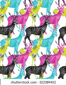 deer hand drawn seamless background
