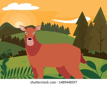 deer happy autumn season flat design