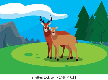 deer happy autumn season flat design