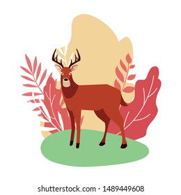 deer happy autumn season flat design