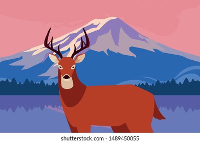 deer happy autumn season flat design