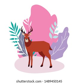 deer happy autumn season flat design