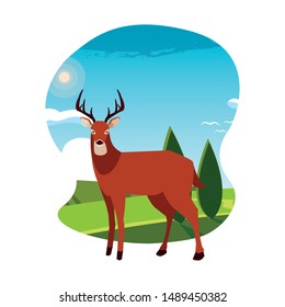 deer happy autumn season flat design