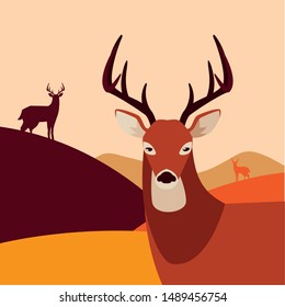 deer happy autumn season flat design