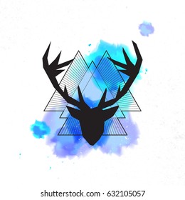 Deer head, abstract background with triangles. Vector illustration