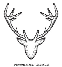 Deer head, abstract design element, dotted technique, vector illustration isolated on white