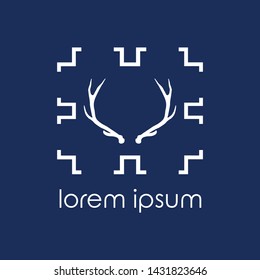 Deer Head Abstract Logo design template negative space style. Wild animals hunting Reindeer Logotype zoo concept flat icon.