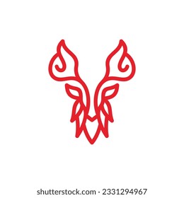 Plantilla de diseño del logotipo de la ilustración de la línea de incendio de la cabeza de los animales
