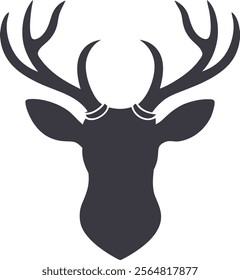 Deer head with antler icon silhouette, Flat deer head vector, Hand drawn deer head vector illustration isolated