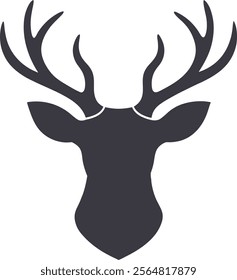 Deer head with antler icon silhouette, Flat deer head vector, Hand drawn deer head vector illustration isolated