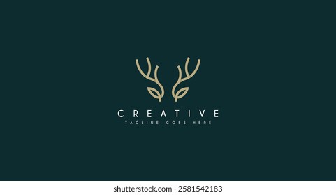 Deer Head antler logo design vector illustration.