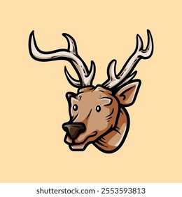 deer head with antler logo isolated drawing line art style sketch classic vintage design illustration