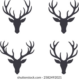 Deer head with antlers, Deer antler vector, Deer head art, Deer horns silhouette