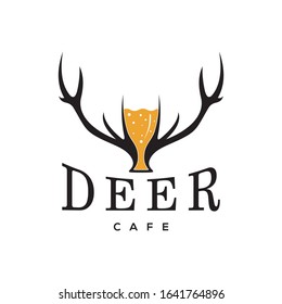 Deer head antlers and drink glasses in the restaurant logo concept.