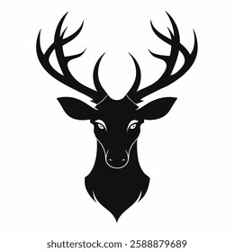 A deer head with antlers in-black