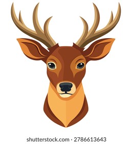 Deer head with antlers isolated on white background, front view. Cartoon stag animal vector illustration