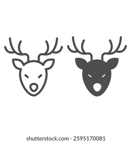 Deer head with antlers line and solid icon, happy christmas concept. Vector graphics. Forest deer animal face sign on white background, outline style icon for mobile or web design