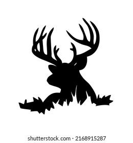 Deer head with antlers, mammal, wild animal, wildlife, vector, illustration in black color, isolated on white background