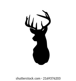 Deer head with antlers, mammal, wild animal, wildlife, vector, illustration in black color, isolated on white background