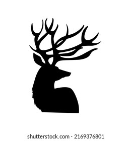 Deer head with antlers, mammal, wild animal, wildlife, vector, illustration in black color, isolated on white background