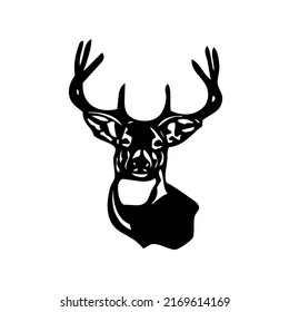 Deer head with antlers, mammal, wild animal, wildlife, vector, illustration in black and white color, isolated on white background