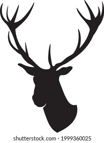 Deer head with antlers, silhouette. Vector illustration isolated on white background, EPS 10