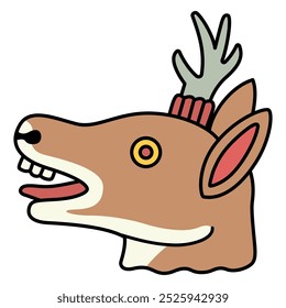 Deer head from Aztec codex. Mexican animal design. Isolated vector illustration.