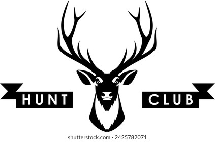 Deer Head and Banner of Hunting Club Isolated in Flat Style. Vector Illustration.