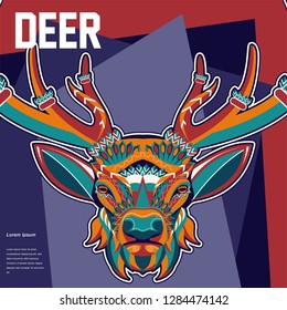 Deer head with beautiful crescent moon in his antlers