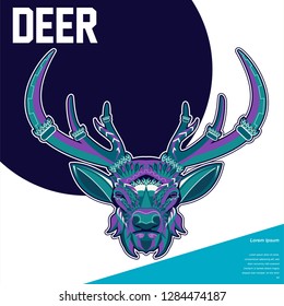 Deer head with beautiful crescent moon in his antlers