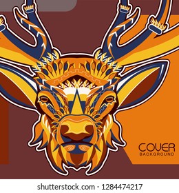 Deer head with beautiful crescent moon in his antlers