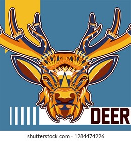 Deer head with beautiful crescent moon in his antlers