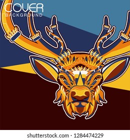 Deer head with beautiful crescent moon in his antlers