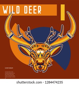 Deer head with beautiful crescent moon in his antlers