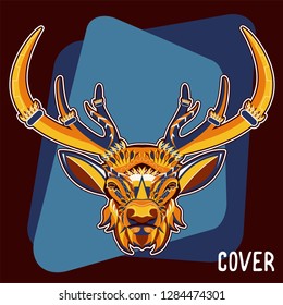 Deer head with beautiful crescent moon in his antlers