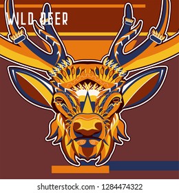 Deer head with beautiful crescent moon in his antlers