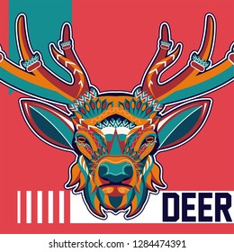 Deer head with beautiful crescent moon in his antlers
