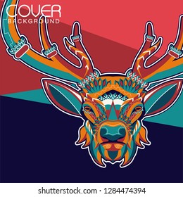 Deer head with beautiful crescent moon in his antlers