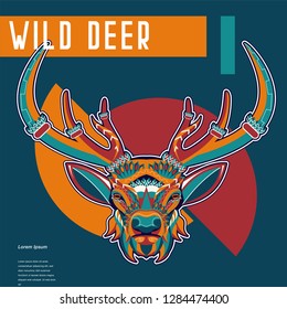 Deer head with beautiful crescent moon in his antlers