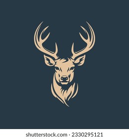 Deer head with beautiful long antlers logo, illustration vector isolated 