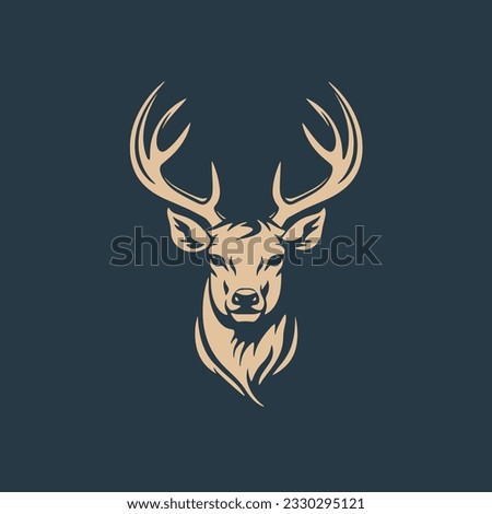 Deer head with beautiful long antlers logo, illustration vector isolated 