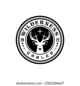 deer head with big antlers inside the emblem circle, deer head emblem for the symbol of a forest area or hunting area