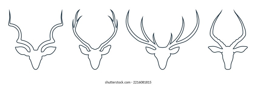  Deer head With Big horn illustration vector line art. Deer Logo, Deer icon.