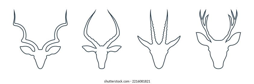  Deer head With Big horn illustration vector line art. Deer Logo, Deer icon.