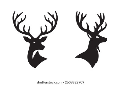 Deer head black silhouette logo icon isolated on white background, animal clip art