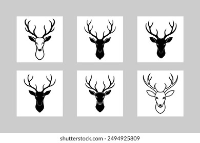 Juego de Ilustración vectorial de silueta negra Deer Head.