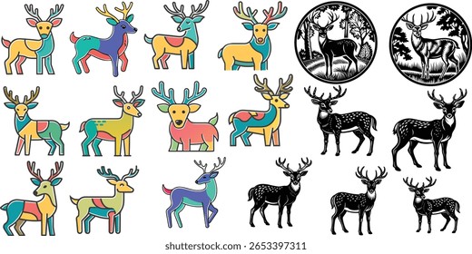 Deer head black white and icon vector