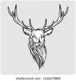 Deer Head Black White Illustration Isolated Stock Vector (Royalty Free ...